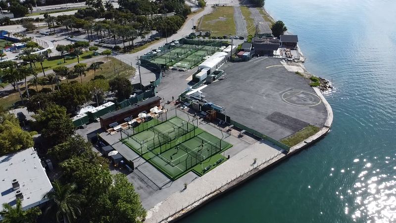 Padel courts on the waterfront in Miami, seen from above