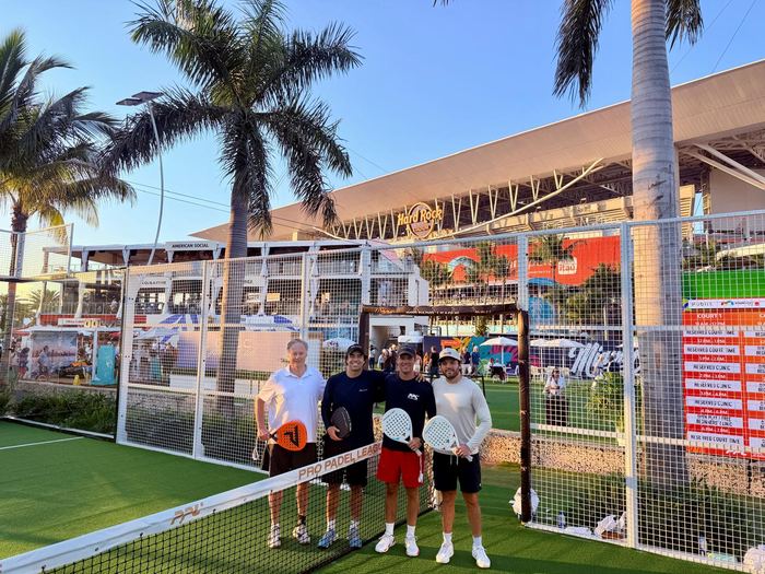 Players lined up at the net before a match in Miami